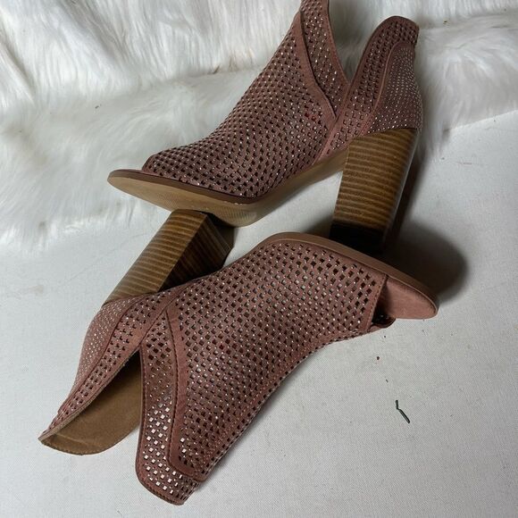 Very G pink blush suede perforated slip on shoes peep toe size 8.5 - Picture 6 of 8